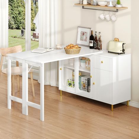 Buffet blanc avec plateau pliable, extensible et pivotant, idéal pour les salles à manger et les cuisines. 116 x 40 x 78,5 cm (1/5)