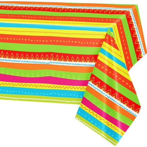 Nappe à cinq rayures, 54 x 108 pouces, nappe en plastique jetable, idéale pour les décorations de fête. (1/5)