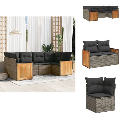 Salon de jardin 6 pcs avec coussins gris résine tressée - Ensemble Salon De Jardin - Meuble Extérieur - Mobilier De Jardin - Salon De Jardin Pliable - Set De Salon De Jardin (1/5)