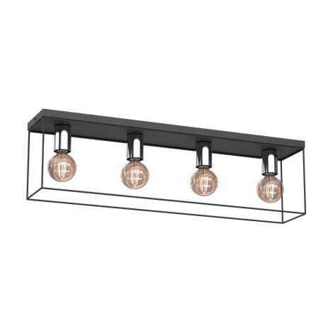 Plafonnier rectangulaire noir chromé Homen 4xE27 15W