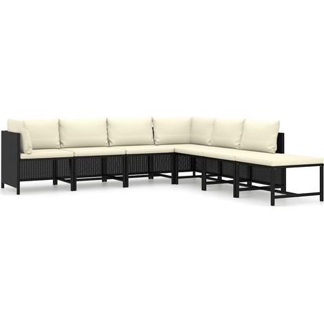 Set Divani da Giardino 7 pz Salotto da Giardino con Cuscini in Polyrattan Nero (1/5)