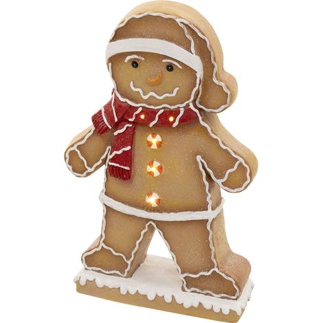 ECD Germany Figura de pan de jengibre con luz LED decoración de navidad 76 cm muñeco de galleta con gorro y bufanda, funcionamiento a pilas, adorno de interior con base estable e iluminación integrada (1/5)
