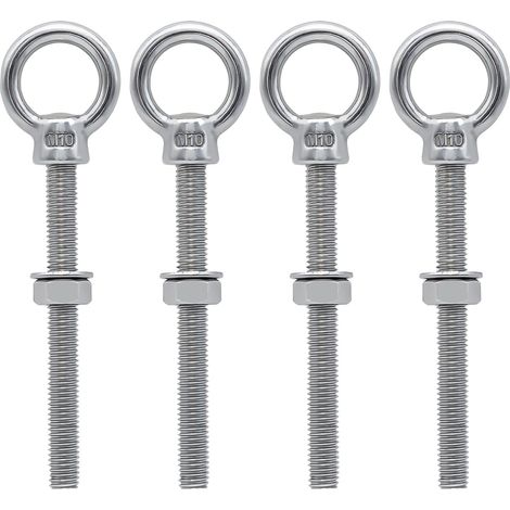 Pernos de ojo M10 x 100 mm, tornillos de anillo M10 con rosca métrica, acero inoxidable para fijación y suspensión, 4 piezas (1/3)