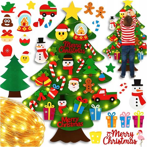 Weihnachtsbaum aus Filz mit Klettverschlüssen und Dekorationen für Kinder, 40x + 50 LED-Lichter, 105 cm (1/5)