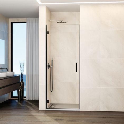 Box doccia frontale GLASS porta a battente con chiusura a parete 70 cm profilo titanio (1/5)