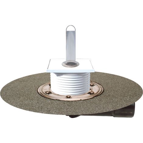 Scarico pavimento DN50/75 con sifone, foglio bitumato saldato, piatto inox 100x100mm, tubo troppo-pieno in plexiglass 100mm