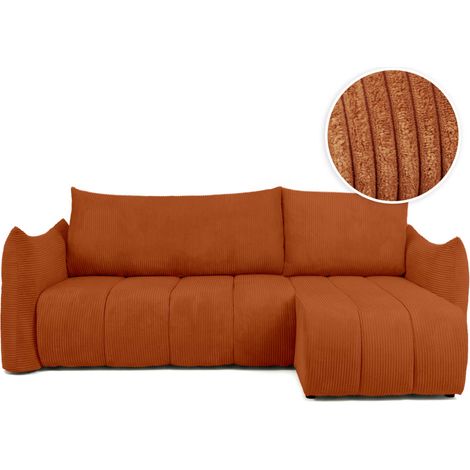 Canapé d'angle LYSIA MINI réversible et convertible en velours côtelé - Terracotta