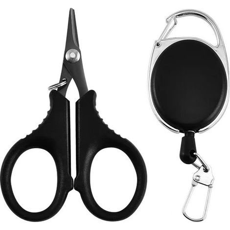 Ciseaux de pêche en acier inoxydable - Outil de coupe pour ligne tressée - Ciseaux multifonctionnels à lame dentelée - Accessoires de pêche - Ciseaux de précision pour ligne de pêche - Noir (1/5)