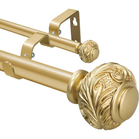 Tringle à rideaux double dorée de 2,5 cm, 213,4 à 304,8 cm, embouts (1/5)