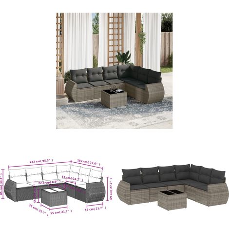 Salon de jardin avec coussins 7 pcs gris résine tressée - Ensemble Salon De Jardin - Mobilier De Jardin - Salon D'extérieur - Résine Tressée - Rotin Synthétique - Home & Living (1/3)