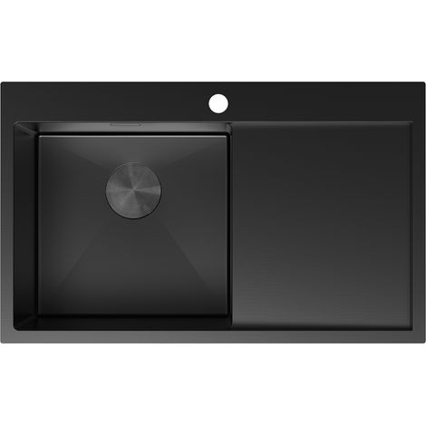 Mexen Exar lavello in acciaio a 1 vasca con sgocciolatoio sinistro 780 x 480 mm, nero - 6433781010L-70 (1/5)