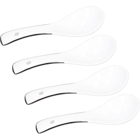 Lot de 4 cuillères en céramique blanche, lignes noires, couverts de cuisine design. (1/5)