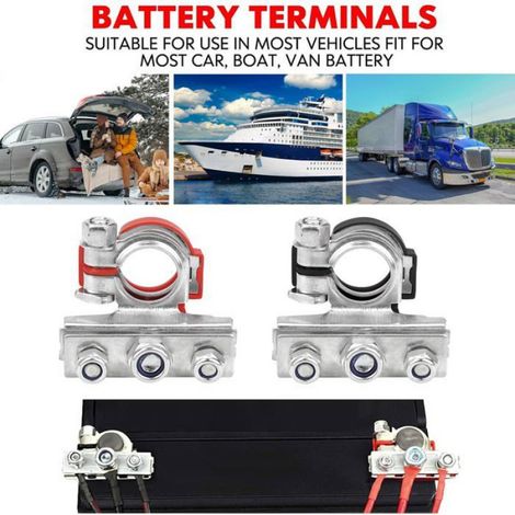 Cosse Batterie 12v Lot de 2 Connecteur de Borne de Batterie 3 Voies 12 V Cosses Batterie Voiture Raccordement de Batterie (1/5)