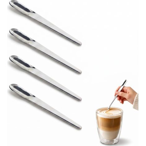 Petite Touillette Cafe, 4pièces Cuillères À Espresso Mini Acier Inoxydable Cuillères Pratiques en Métal pour Apéritif, Pelle à Expresso, Réutilisables pour Crème Glacée, Café, Boissons (1/5)