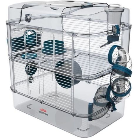 ZOLUX Cage sur 2 étages pour hamsters, souris et gerbilles - Rody3 duo - L 41 x p 27 x h 40,5 cm - Bleu (1/2)