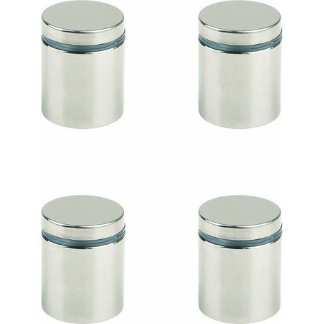 – Lot de 4 supports de vitre imitation inox – Joint en plastique – Ø25mm pour fixation miroir et étagère – Capacité 35kg par pièce (1/4)
