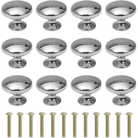 12 pomos redondos para cajones de 30 mm, tiradores para muebles de armarios y roperos con tornillos, cromados. (1/5)