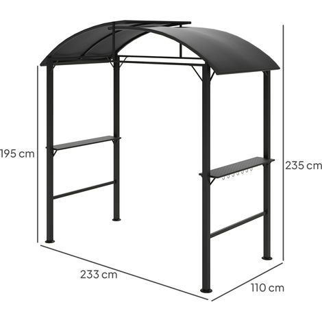 Pavillon de jardin grill 233 x 110 x 235 cm, résistant au vent, avec double toit, étagères, tonnelle de jardin avec protection UV, pavillon de barbecue en acier, tente de jardin/tente grill pour fêtes (1/5)