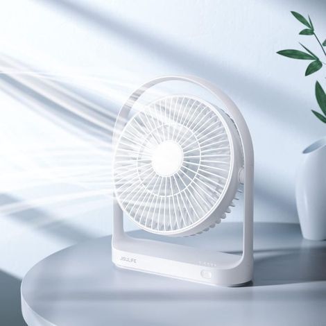 Ventilateur portable silencieux de bureau à piles, 4 vitesses, 15 heures d'autonomie, rechargeable via USB (batterie 4000 mAh), pour chambre ou voyage – blanc (1/5)
