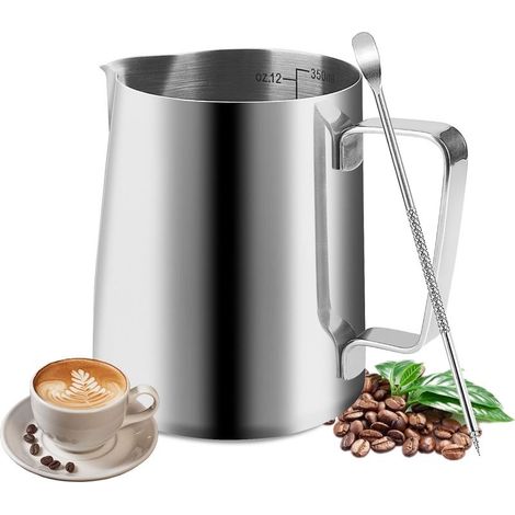 Pot Lait Mousseur Inox - 1 pièce 350ml Échelle + Aiguille Latte Art - Cappuccino Espresso Latte - Argent (1/5)