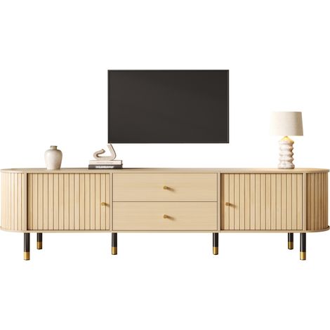 Mobile TV 180x40x58 cm effetto legno naturale, 2 cassetti, passacavi e contenitore - CHICFURN (1/5)