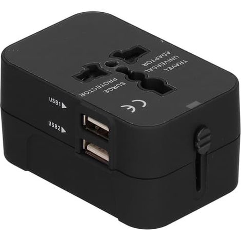 Adaptateur secteur universel avec 2 ports USB pour l'Angleterre, l'UE, les États-Unis, le Japon, l'Australie, le CN 100-240 V Noir