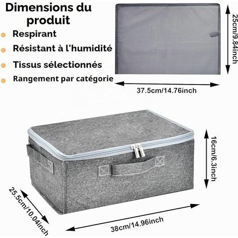Boîte de Rangement en Tissu, Grey Couvercle de Capacité, Verrouillable et Pliable pour les Vêtements, L'Organisation de la Chambre À Coucher 38 X 25.5 X 16 cm (1/4)