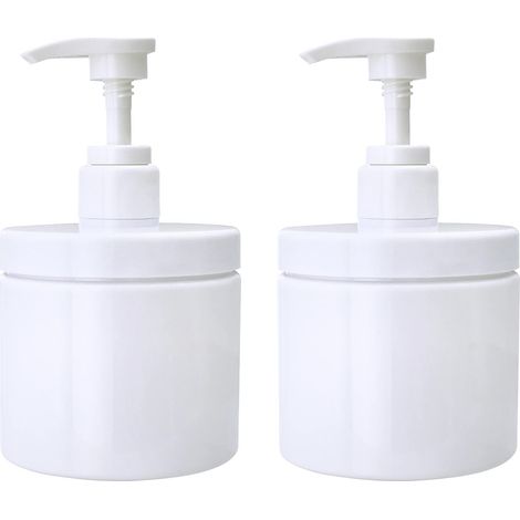 Distributeur à Pompe en Plastique Rechargeable avec Ouverture Large, Style Bocal, flacons vides pour Salle de Bain, pour Lotion, shampooing et après-shampooing, Blanc, 2 flacons, 500 ML (1/5)