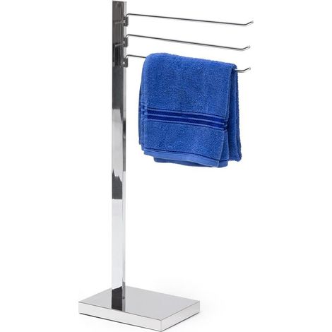 Porte-serviettes sur pied acier chromé 3 bras Dimensions H 78 x L 18 x P 25 cm 4 pieds antidérapants pour stabilité (1/4)