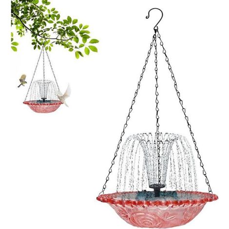 Bain d& 39oiseaux Extérieur,Fontaine À Boisson Solaire - Abreuvoir Suspendu pour Colibris Décoration Jardin Balcon rose NICHOIR (1/5)