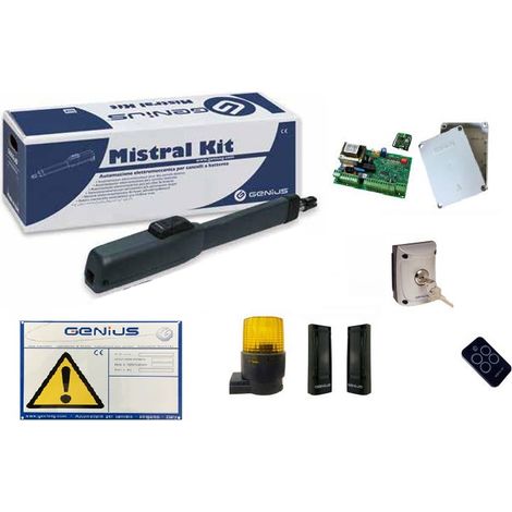 Genius – Kit de motorisation pour portail battant jusqu'à 3m – Charge maximale 350kg – Alimentation 230V – Moteur électromécanique MISTRAL 300 (1/2)