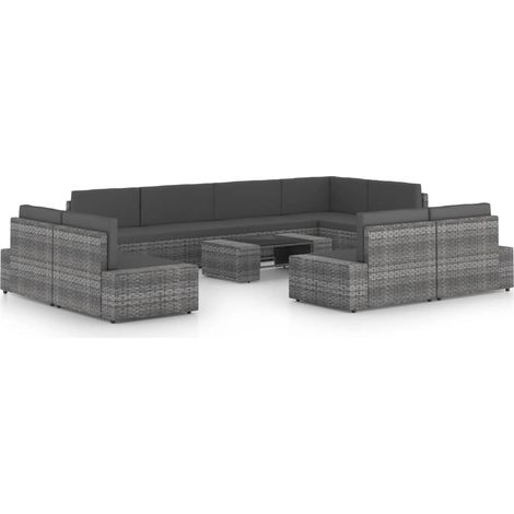 Set di mobili da giardino mobili da esterno 10 pezzi con cuscini in resina grigia vimini 020015046