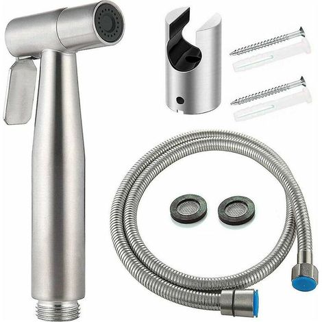 Douchette pour robinet Bidet Wc Kit Avec Douchette, Pulvérisateur De Bidet à Main, Pommeau De Douche De Toilette Avec Tuyau + Support En Acier Inoxydable + 2 Joints (1/4)