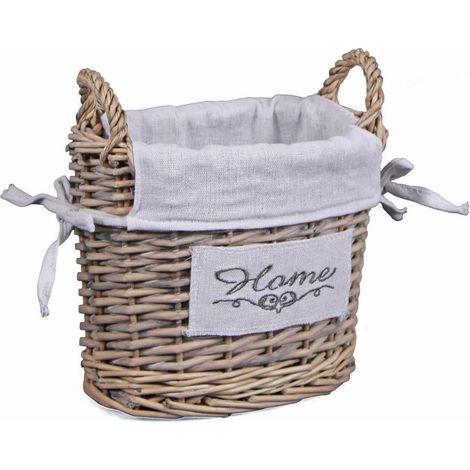 Cesto in vimini grigio home con fodera e manici (kit da 3)