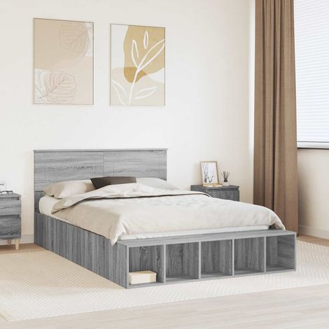 Bettrahmen mit Regal Graues Sonoma 140 x 190 cm Holzwerkstoff