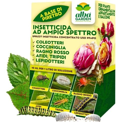 Albagarden Spruzit - PIRETRO Insetticida Piante Naturale PFnPO - Per Cocciniglia, Afidi, Ragnetto Rosso, Mosca Bianca, Tripidi - Insetticida per Rose e Piante - Concentrato 10 ml (1/5)