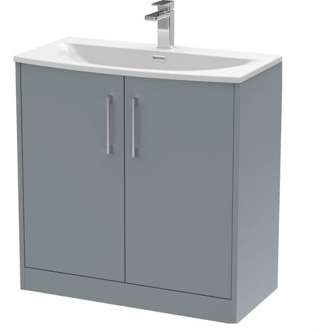 Winshill Contemporary 2 Door Floor Standing Vanity Unit with Curved Basin, Grey, 800mm