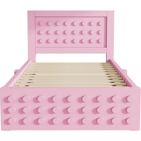 Letto per bambini 90x200 cm rosa con cassetto e vano contenitore, rete a doghe (1/5)