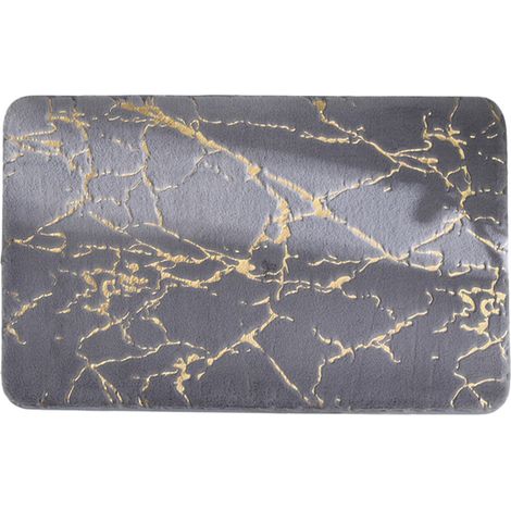 2 Tapis de bain, surface en fibres denses, dessous antidérapant, motif lignes dorées, pour salle de bain (1/5)