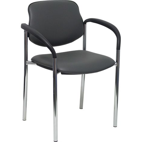 Silla fija Styl similpiel gris oscuro chasis cromo con brazos (1/5)