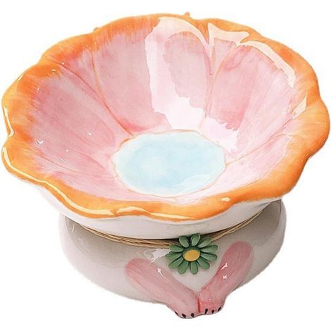 Gamelles pour chats en forme de fleur mignonne - Design surélevé pour chats d'intérieur, en céramique, convient aux chats, chiens et autres animaux de compagnie (1/5)