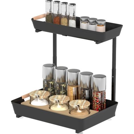 Étagère de cuisine réglable avec 2 paniers, organiseur de plan de travail noir, structure métal et plastique, 40 x 30 x 33,5-42 cm, 6 kg - CHICFURN (1/5)
