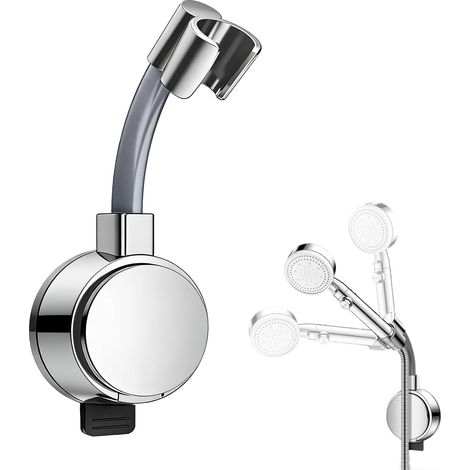 Support Pommeau de Douche Ventouse, Support Pommeau de Douche Sans Percage, Accroche Pomme de Ducha Réglable à 360°, Porte Pomme de Doucha pour Douchette, Argent (1/5)