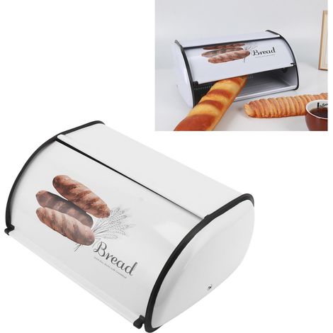 Boîte à pain métallique en forme de tambour, petit modèle multifonction avec couvercle flip lid blanc pour organisation cuisine, stockage fraîcheur, 1060g, 1 unité (1/5)