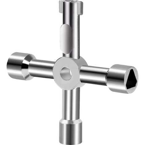 Clé multifonction 4 voies pour porte d'eau électrique, compteur de gaz, boîte d'armoire, ouverture de clé (argent) (1/5)