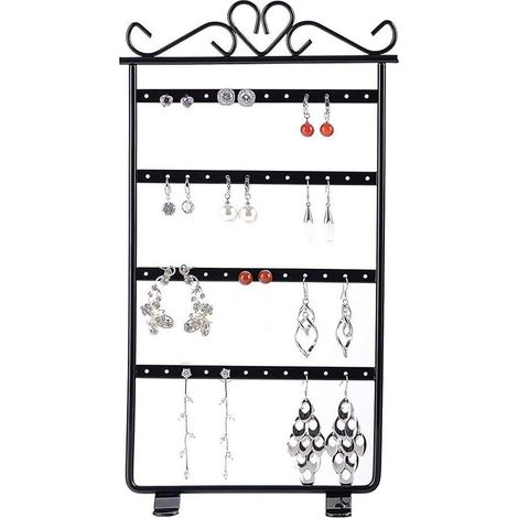 Support À Bijoux Noir,Présentoir Bijoux,Support Boucles D'Oreilles Etagère,Un Total De 48 Trous De Rangement En 4 Couches,Des Boîtes À Bijoux Pour Boucles D'Oreilles,Colliers Et Bagues (1/5)
