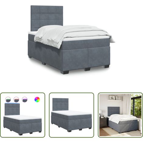 vidaXL LED-Beleuchtung - Boxspringbett mit Matratze Dunkelgrau 120x200 cm Samt (1/5)