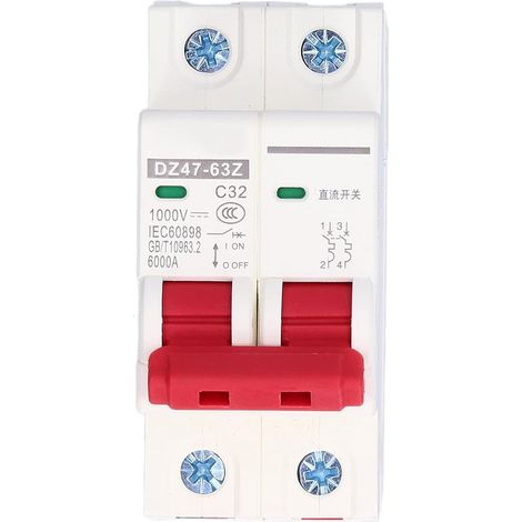 Disjoncteur Miniature 1000V DC 32A 2P Din Rail Mount Protection Contre Les Surcharges à Domicile Interrupteur D'air pour Lignes de Distribution D'éclairage Résidentiel Système PV Solaire (1/5)