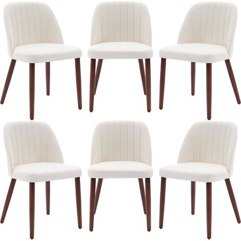 Lot de 6 Chaises de Salle à Manger, Chaise de Cuisine, Chaise de salon, Dossier en Tissu et Pieds en Bois,beige (1/5)