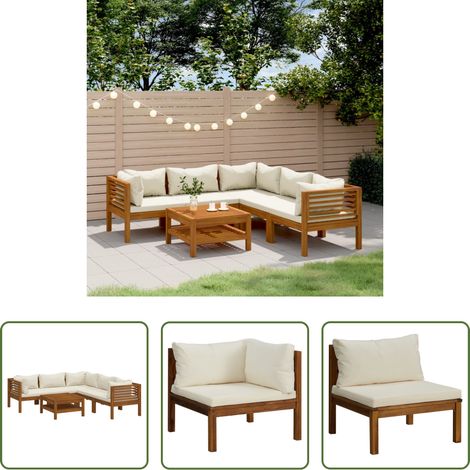 Holzsofa - 6-tlg. Garten-Lounge-Set mit Creme Kissen Massivholz Akazie (1/5)